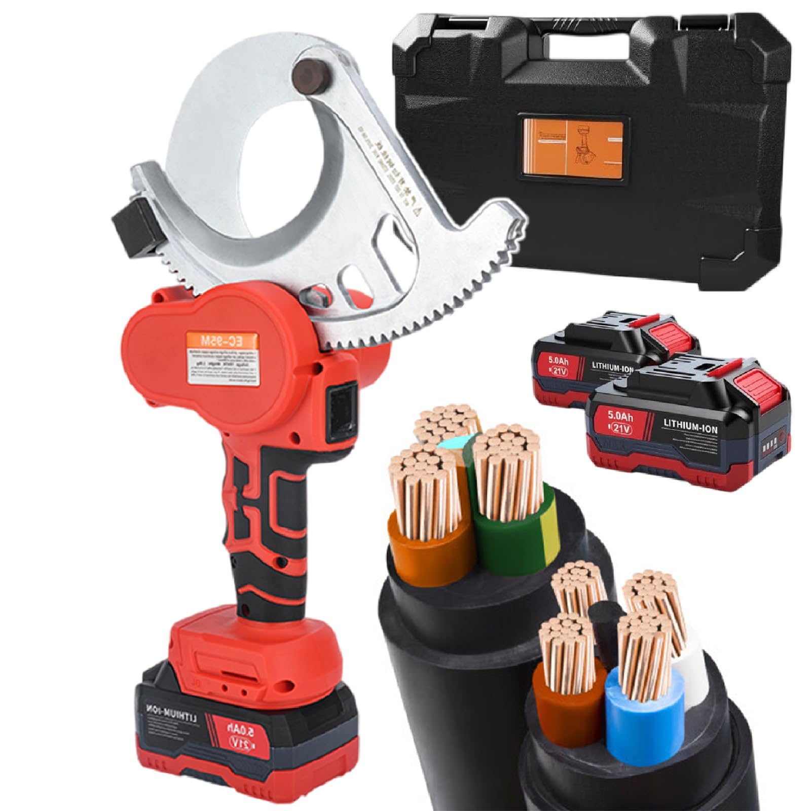 TIANQIHAO Rechargeable Ratchet Cable Cutter, Aluminum Copper Cable Gear Type Scissors With Led Digital Display, Electric Wire Cutting Tool For Cu/Al Cable And Armoured Cable,95M