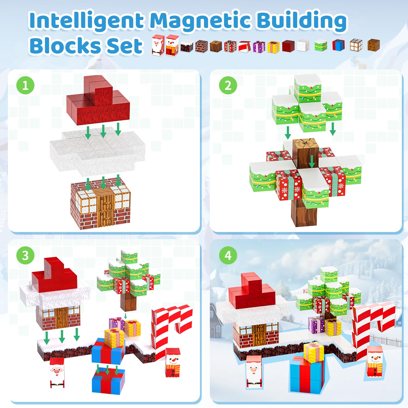 Bloques Magnéticos De 100 Piezas Azul Hielo – Juguete STEM Para Niños De 3 A 9 Años, Castillos Y Construcciones
