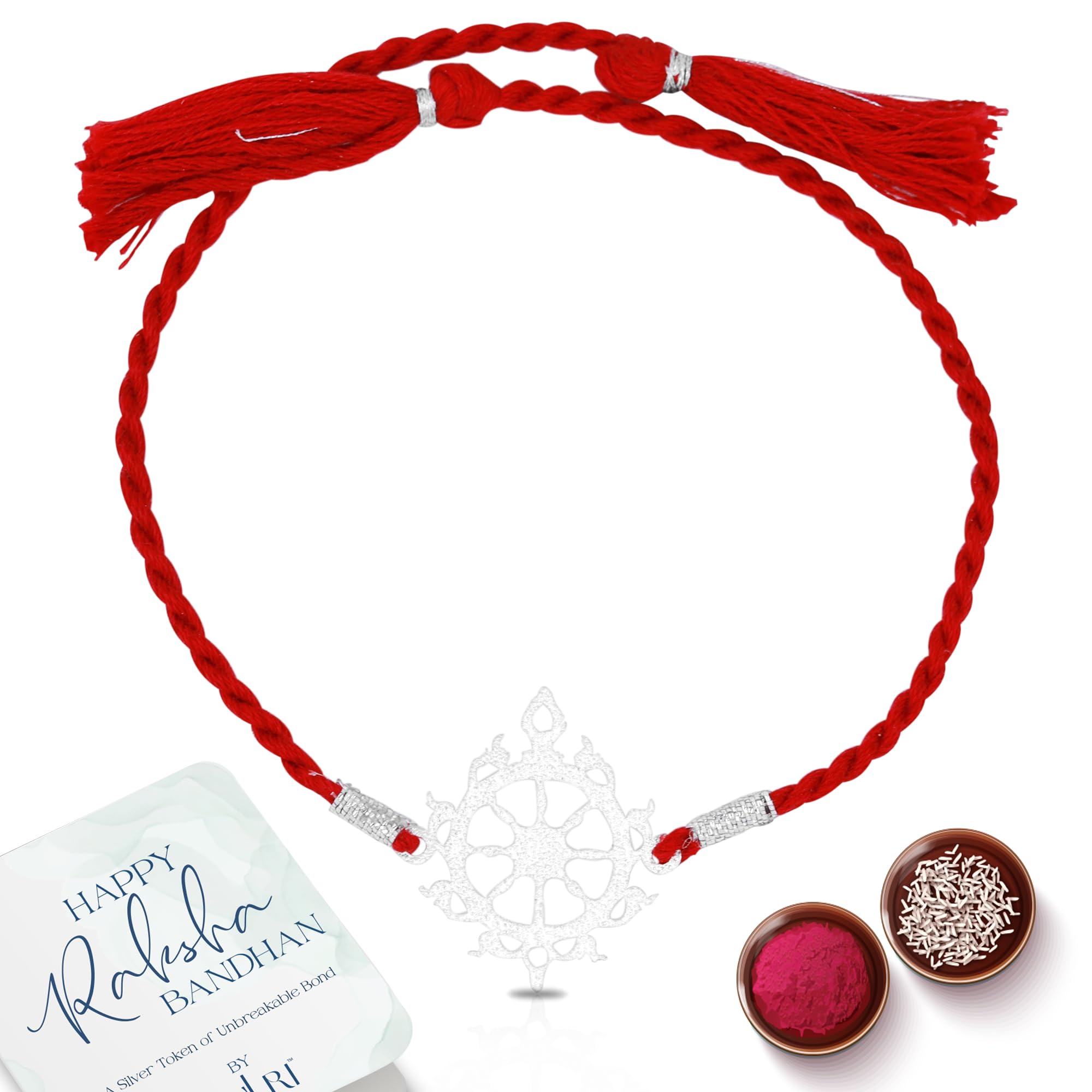 925 Sterling Silver Sudarshana Chakra Rakhi for Bhai Cotton Thread | Rakshabandhan Rakhi With Greeting Card & Roli Chawal and Certificate of Authenticity 925 Silver-image-41