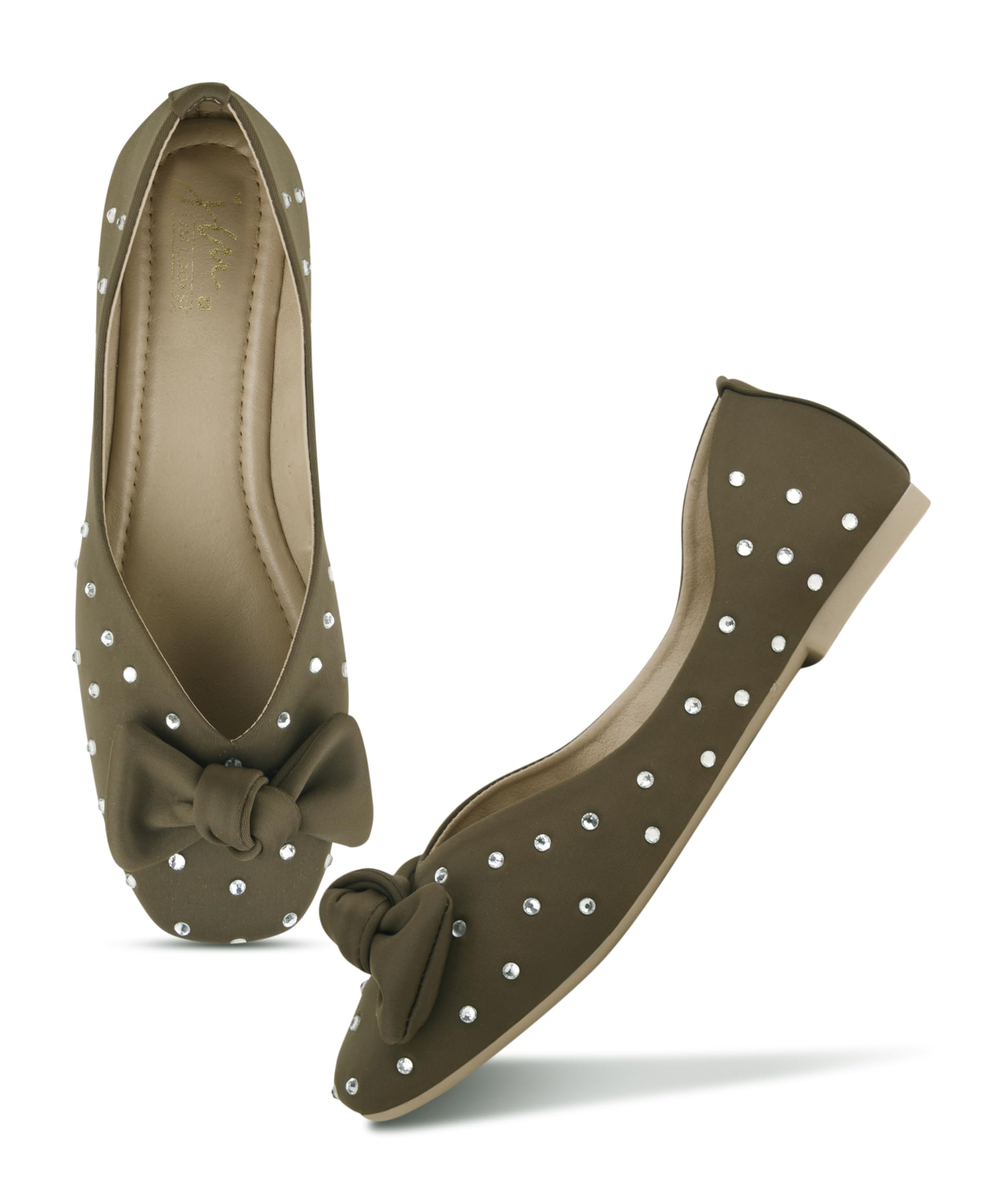 Froh Feet Women’s Elegant Pointed Toe Ballerina Flats Decorated with All-Over Rhinestone Studs and Matching Bow-picture-51