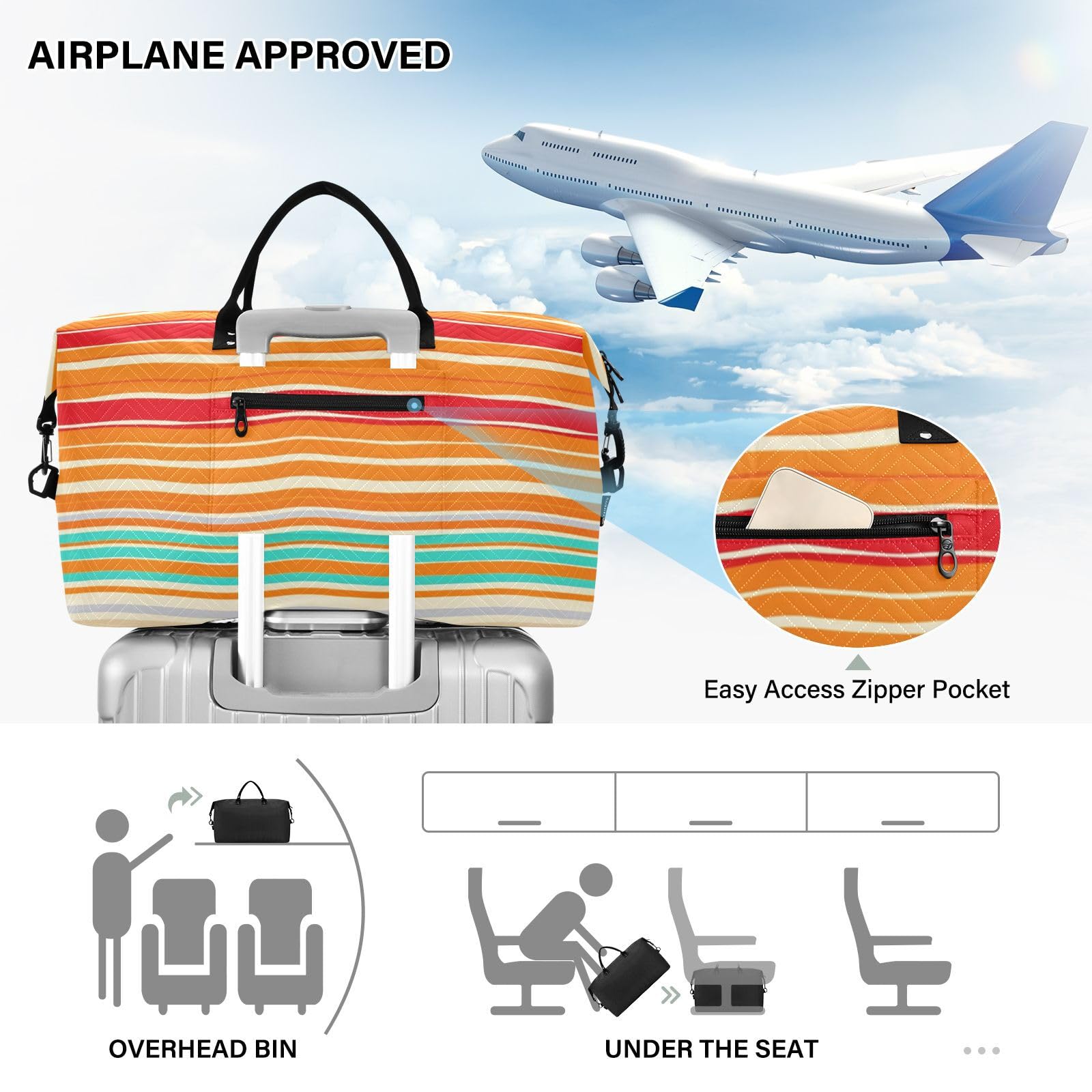 Duffel Bag Set Dual Bag Set Onda Trapuntato Trolley Manica Alla Moda Storage, Strisce Fiesta, One Size, Classico