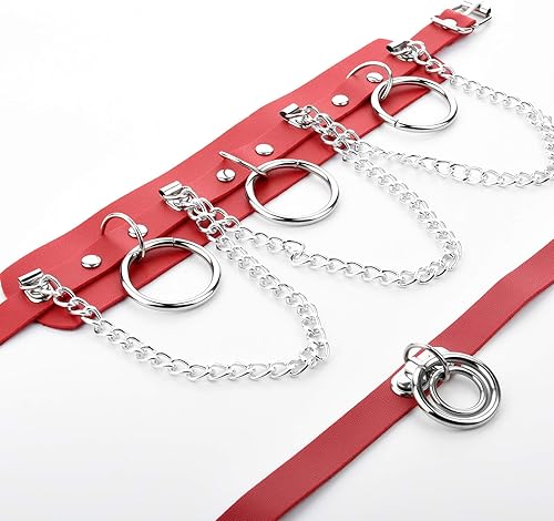 Vista 7 de Beautyflier - Gargantilla de piel sintética para mujer 2 piezas ajustable estilo gótico vintage gótico punk rock remache rojo