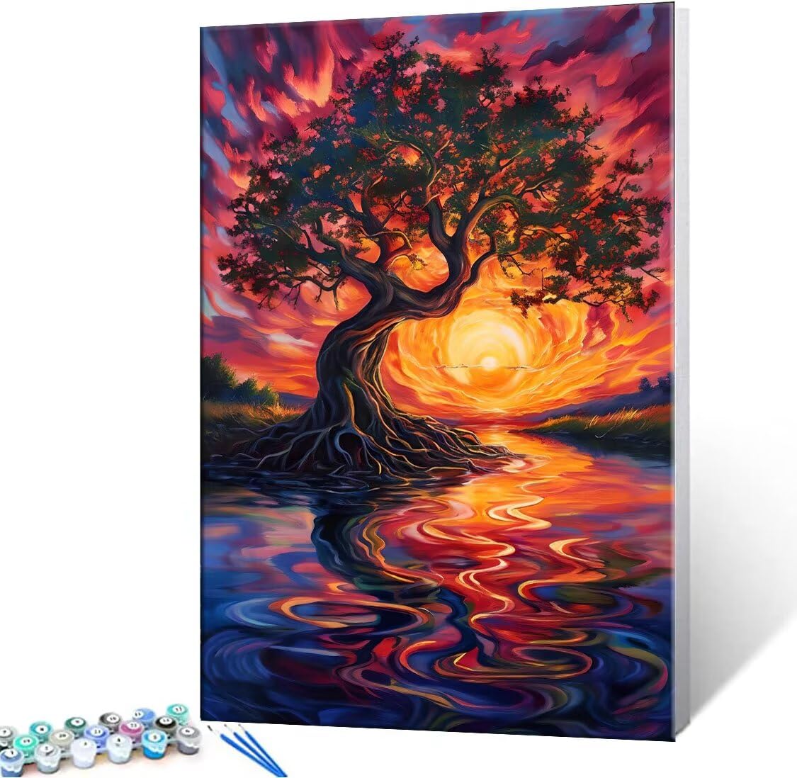 Malen nach Zahlen Kinder ab 7 8 9 10 Jahre, Sonnenuntergang Baum Malen nach Zahlen Erwachsene Jugendliche Malen-Nach-Zahlen Kinder Teenager für Mädchen Geschenkideen Malen nach Zahlen 100x130 cm z-744