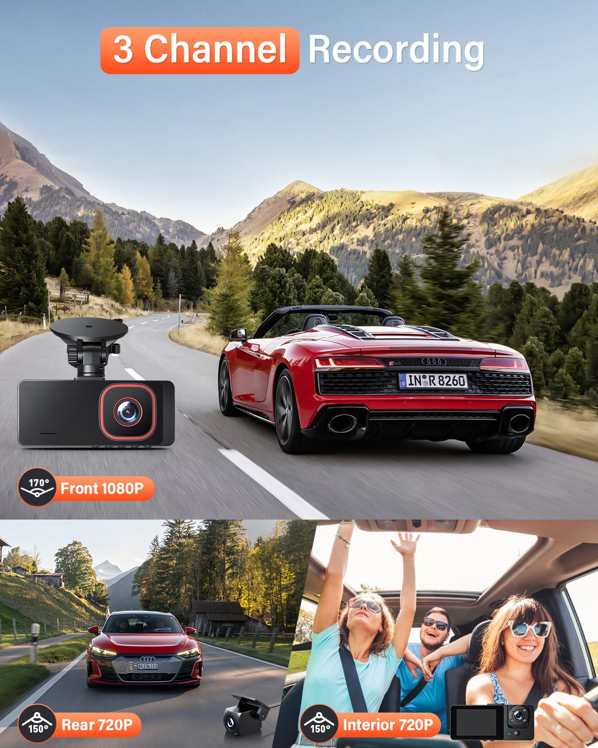 Bestsee Dashcam 1080P - Cámara de salpicadero para coche (2,35", pantalla IPS, tarjeta SD de 64 GB, vigilancia de aparcamiento 24H, visión nocturna WDR, sensor G, grabación en bucle, ángulo de visión