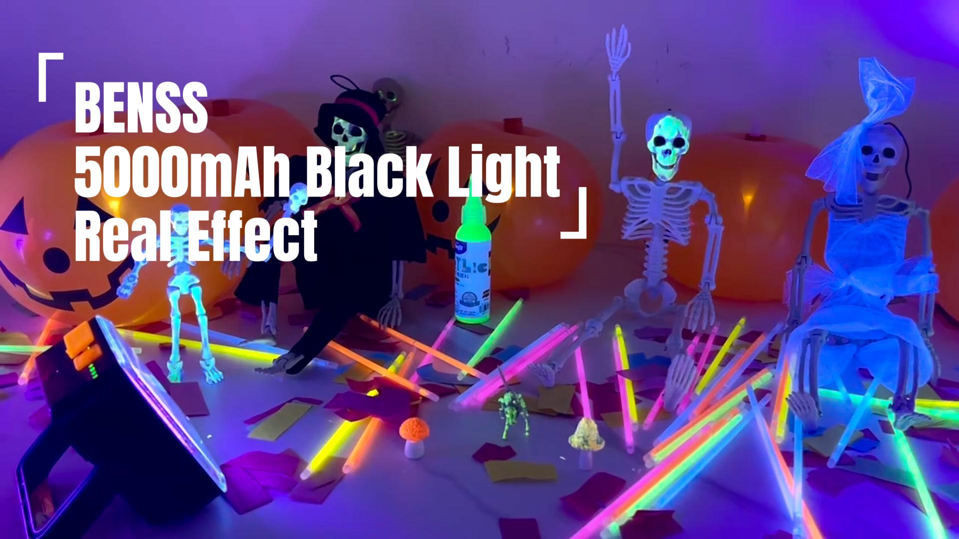 Image of Benss 2 Pack 5000mAh Battery Powered Led Black Light, IP66 Waterproof, 120 LED for Halloween Party, Glow in The Dark, Fluorescent Poster, Stage Lighting, Aquarium, Body Paint, Neon Glow