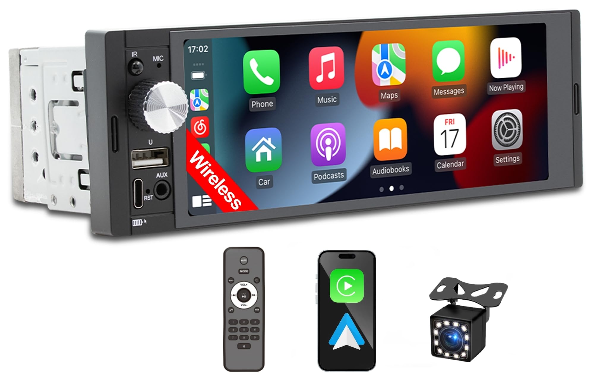 Photo 1 of Durxenmnt Single DIN Car Stereo with Wireless CarPlay/Android Auto