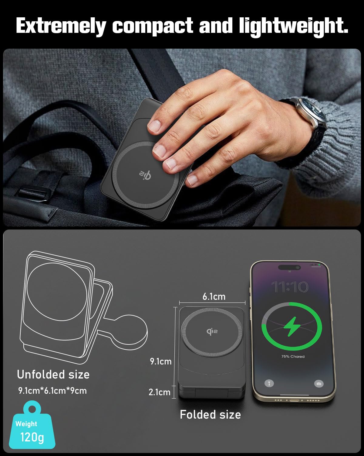 SCHITEC Estación de Carga inductiva 3 en 1 con Qi2 (Grosor 2,1 cm/Cargador no Incluido)