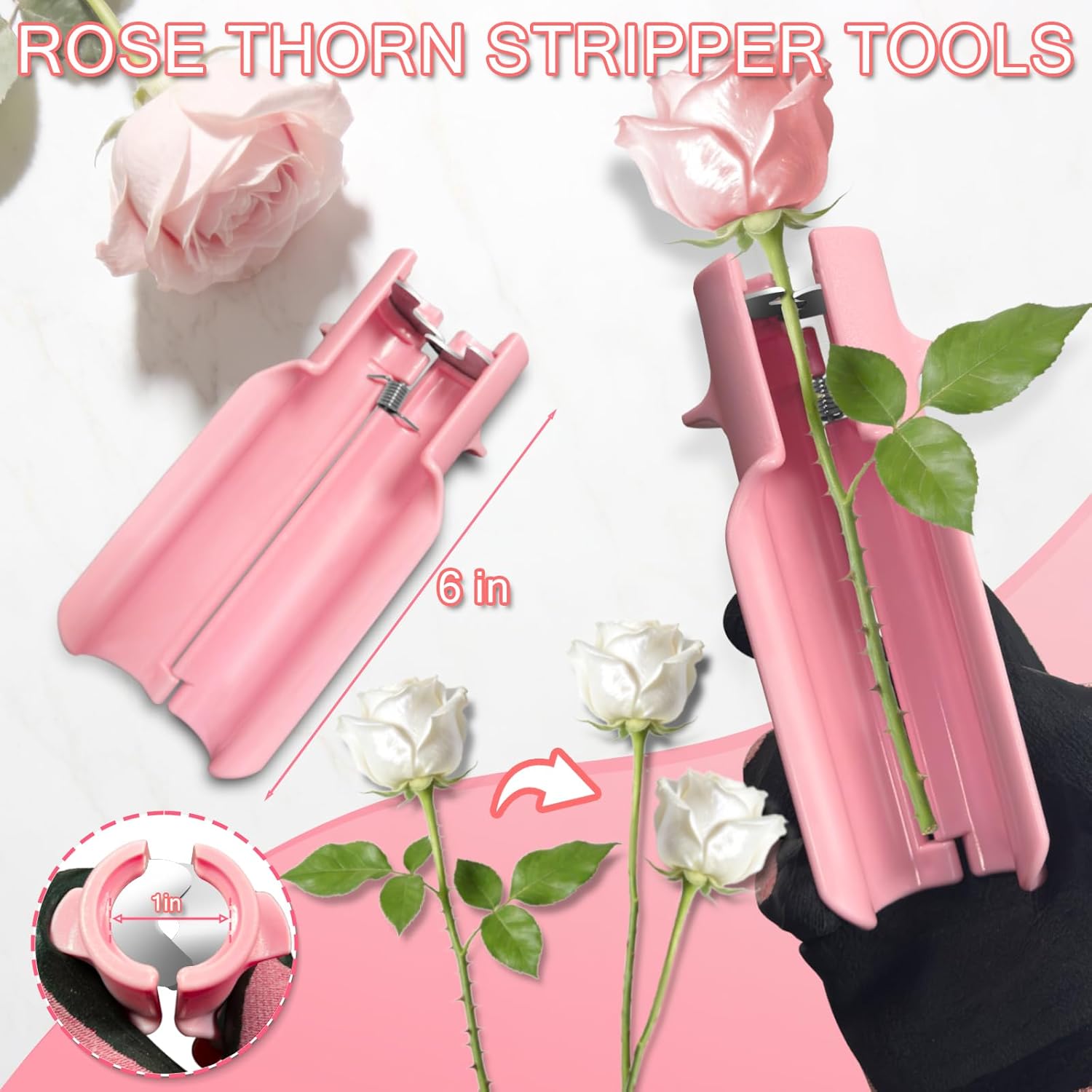 Rose Thorn Stripper Tool Set, Flower Thorn Remover, Rose dethorner Tool, for Home Wedding Florist（Pink 10 Pcs）