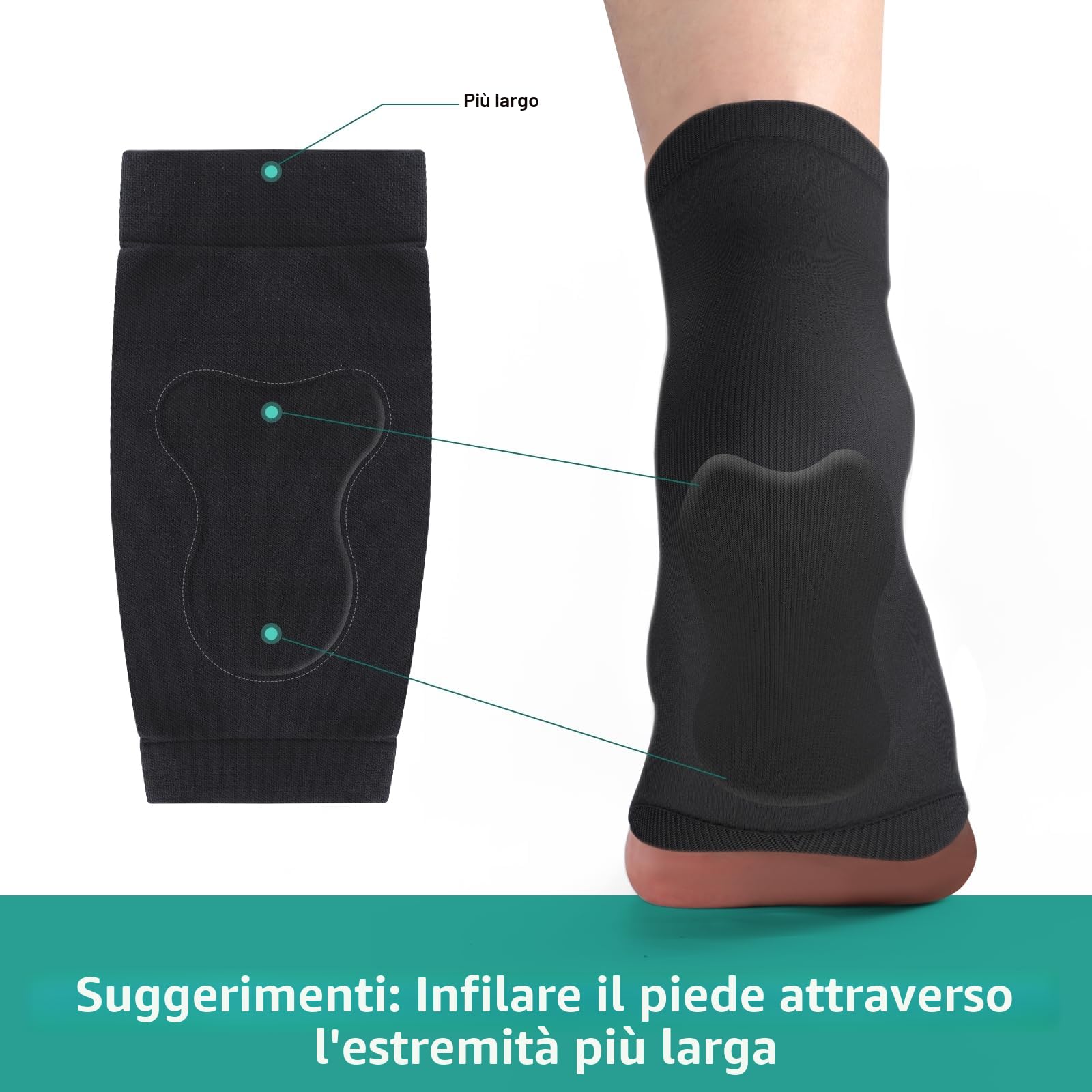 Welnove Achille Tendinite Heel Protector Socks - Achilles Tendon Support Compression Gel Padded Sleeve Socks for Cushion & Protection of Bursitis, Tendinite, Tenderness, Dry Cracked - Black