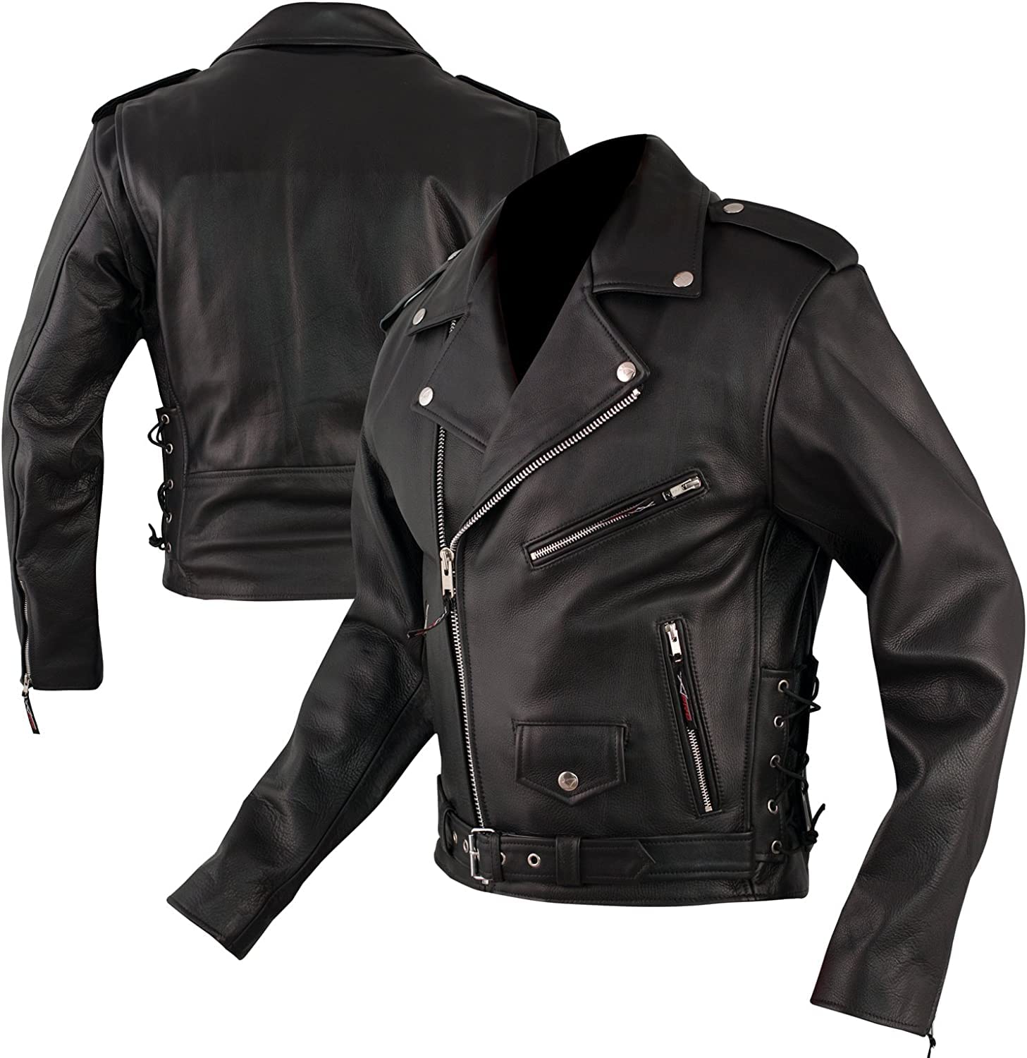 PLC Mountain Hides Solid Genuine Cowhide Leather Classic Motorcycle Jacket