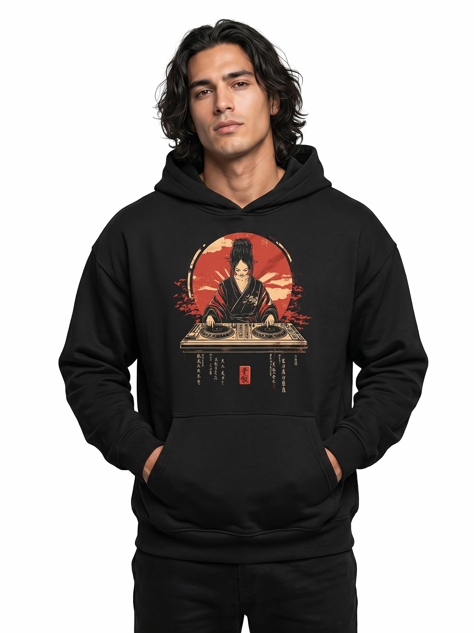 MAKAYA Felpa con Cappuccio Uomo DJ Techno House Electro Hoodie Festival Hip Hop Rap Cotone Casual