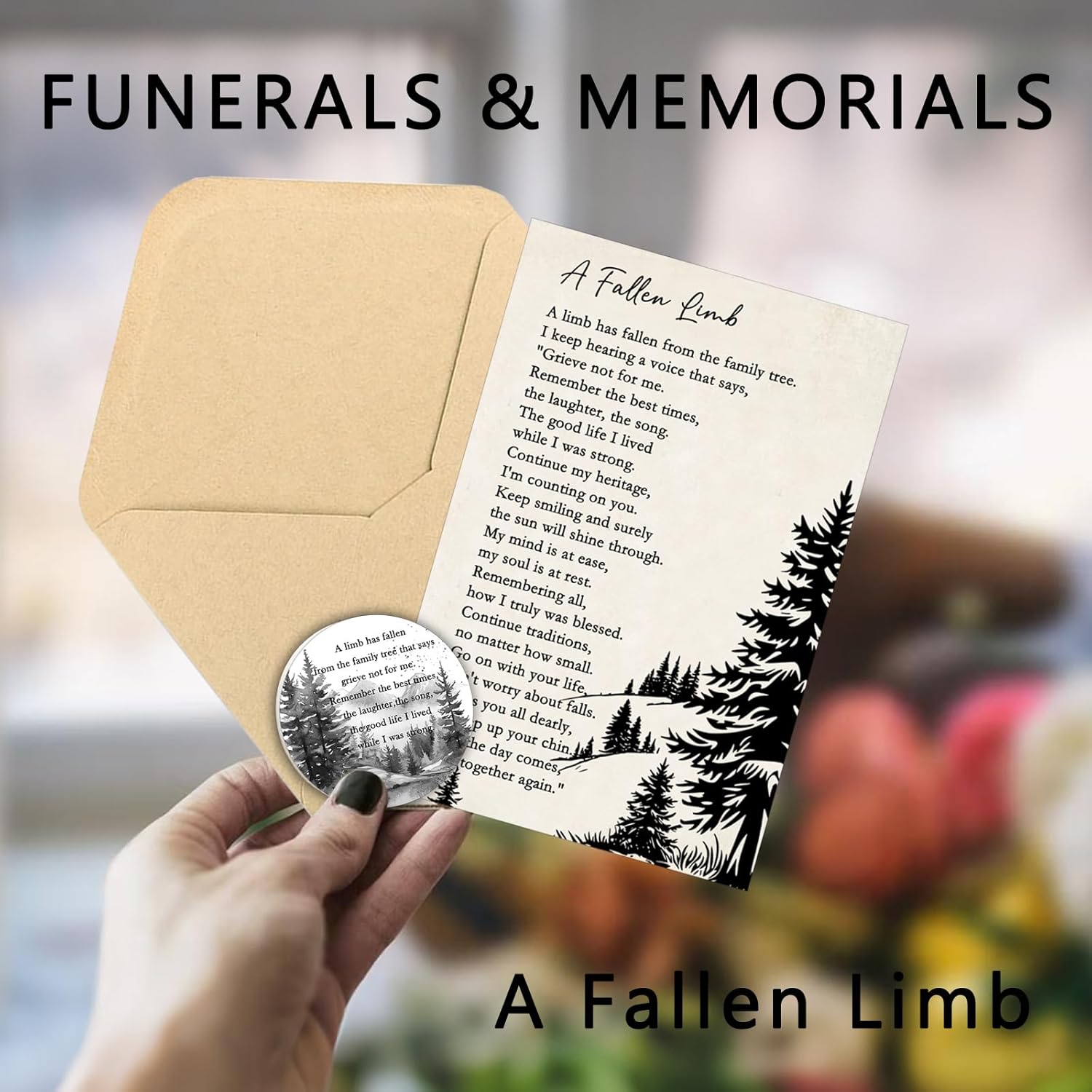 Bulk 50 Sympathy Thank You Cards with Envelopes for Funeral Favors, Round Engraved Wooden Memorial Keepsakes Pocket HugTokens Gifts, Funeral Wake Celebration of Life Decorations Ideas (Forest)