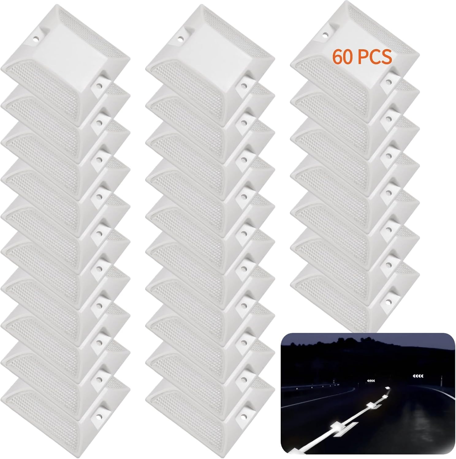 40 PCS Road Reflectors, Reflective Pavement Markers, 3.7 x 3.7 in Driveway Stud Markers, Double-Sided High-Visibility Lenses, Screw-Mount Plastic Road Markers for Asphalt Concrete, Parking Lots (40)