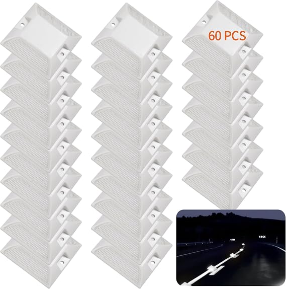 40 PCS Road Reflectors, Reflective Pavement Markers, 3.7 x 3.7 in Driveway Stud Markers, Double-Sided High-Visibility Lenses, Screw-Mount Plastic Road Markers for Asphalt Concrete, Parking Lots (40)