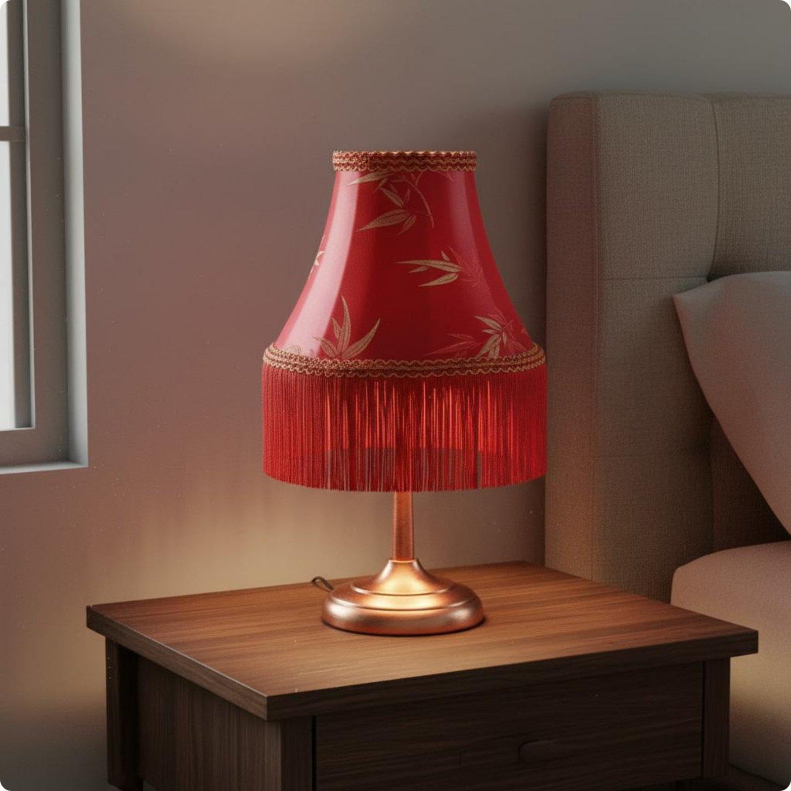 Lampshade Handmade Tassel Lampshade Fringed Tassel Lamp Shade for Bedroom 10x20x15 Red Bamboo-image-29