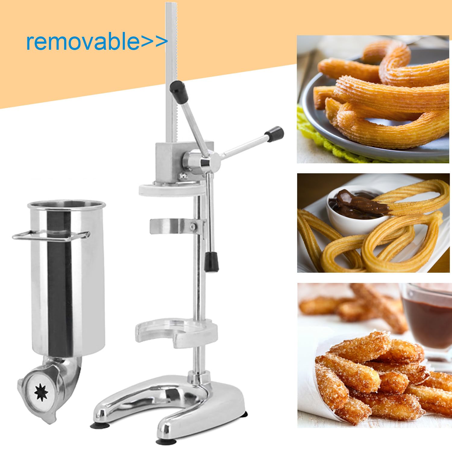 Macchina Per Churros Manuale Hydravex - 2L Con 5 Stampi Per Ciambelle Spagnole, Acciaio Inox - Foto 8