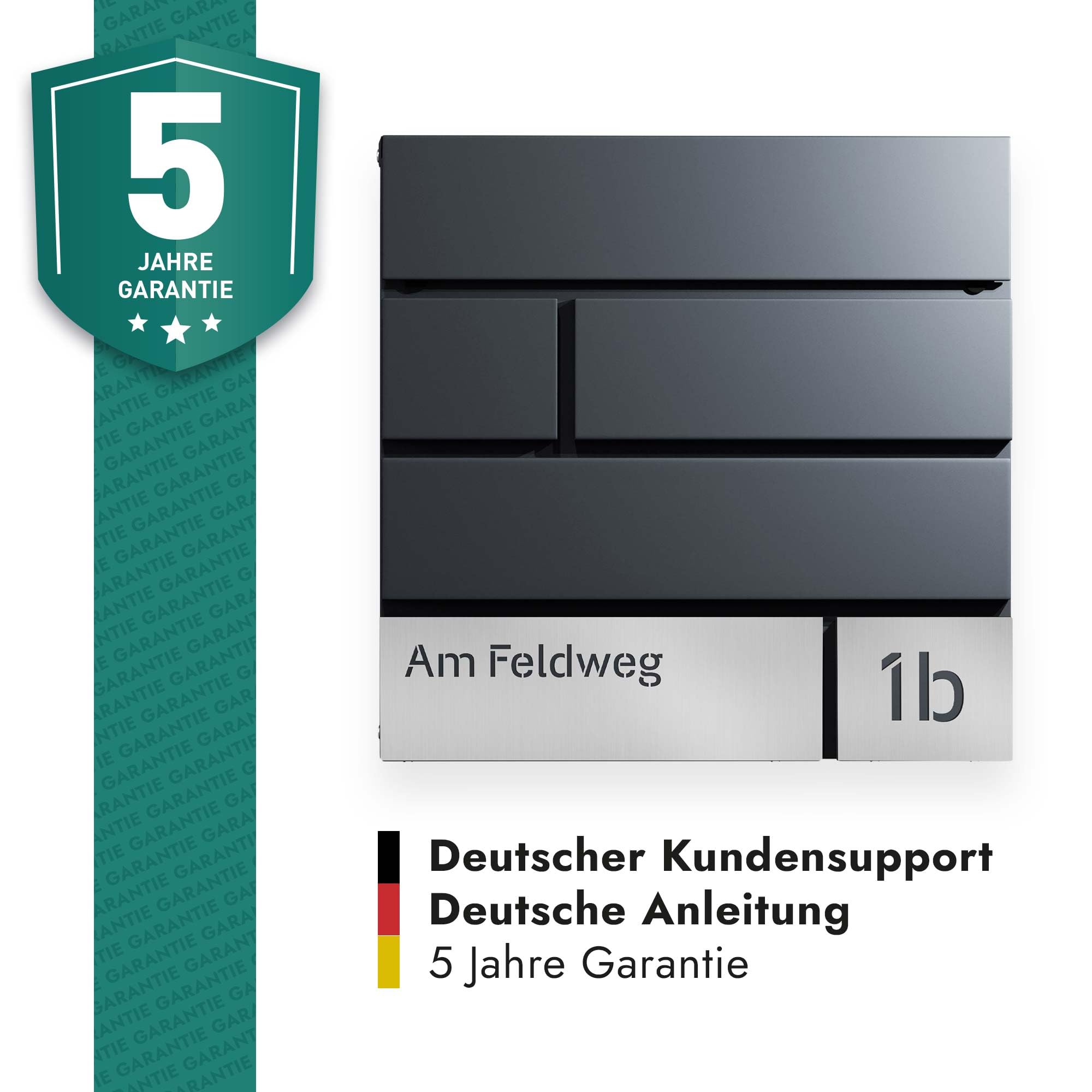 Forgard Briefkasten Anthrazit mit Zeitungsfach (RAL 7016), personalisiert, Postkasten Modern aus Zinkstahl mit Straßenname + Hausnummer inkl. Montageset, VIBORG