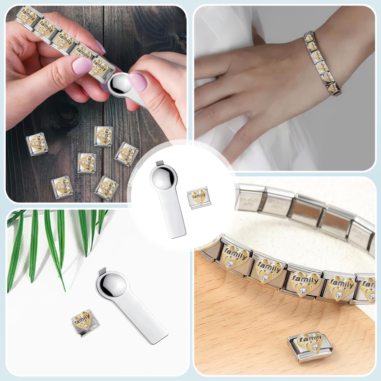 Dije Personalizado de Carta de Amor - Eslabón Italiano de Acero Inoxidable de 9 mm para Pulseras con Herramienta de instalación
