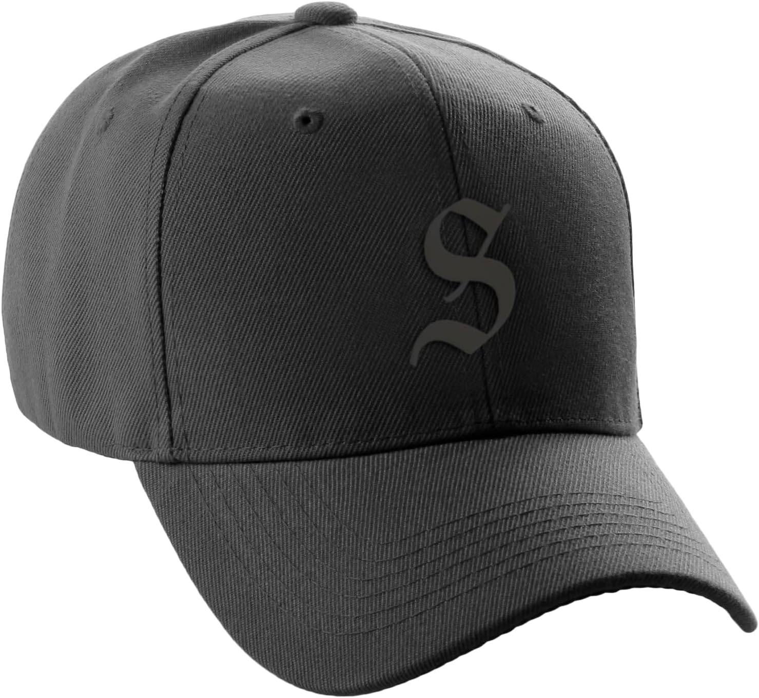 Daxton Structured Baseball Hat Cap Curved Visor Black Old English Font Alphabet A to Z