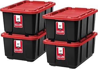 IRIS USA 27 Gallon Heavy Duty Truck Bed Toolbox Storage Tote Bins with L...