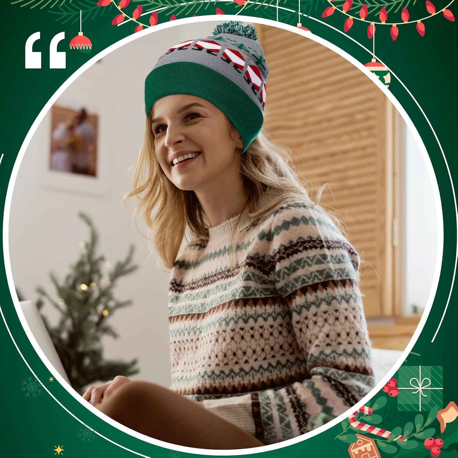 Hicarer 4 Pcs Christmas Beanies Hat with Pom Pom Knitted Winter Warm Hat Xmas Beanies Crochet Santa Caps for Adults Women Men Holiday Party Costume - Image 4