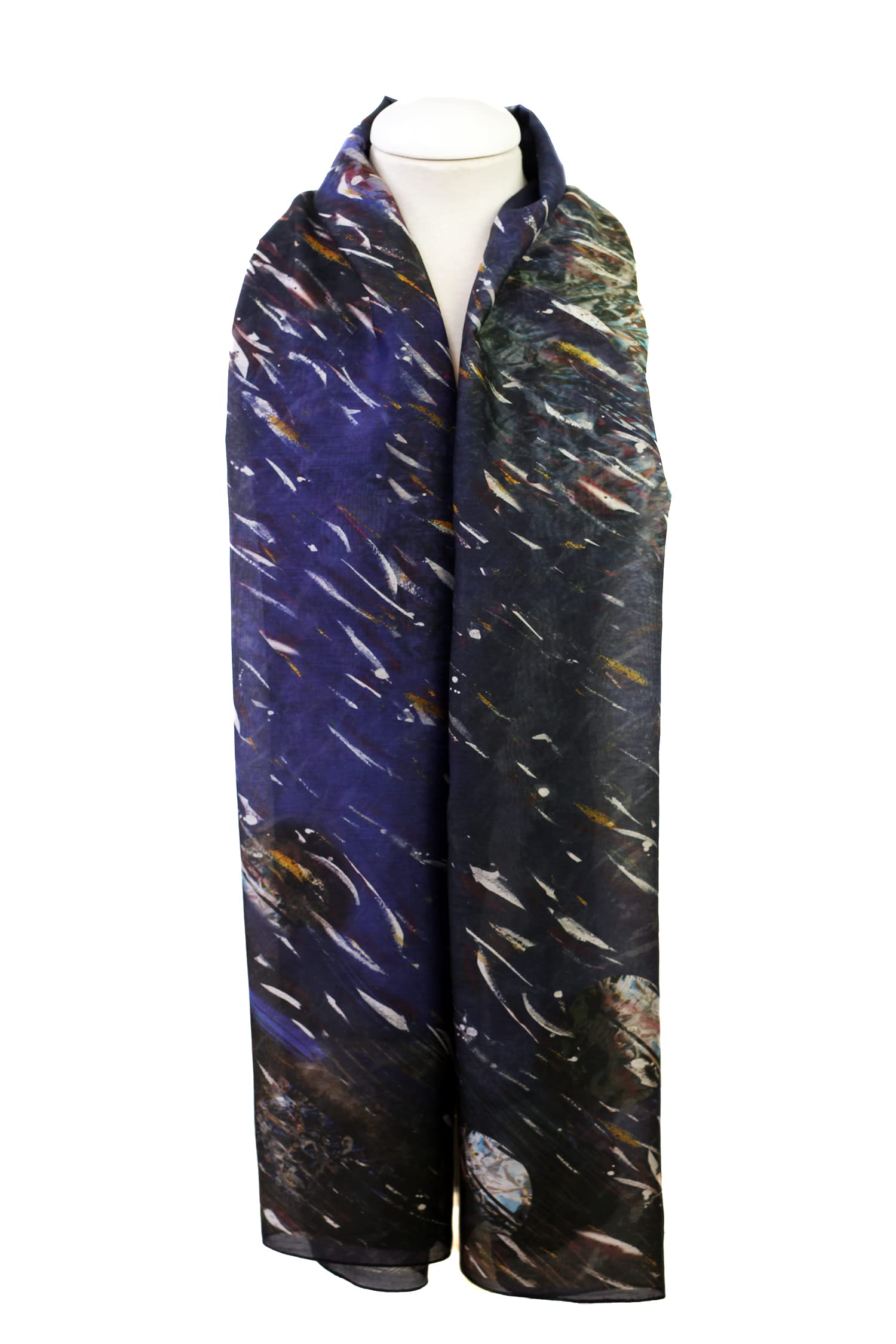 Fular de seda algodón fino con estampado de galaxia, Bufanda extra grande en azul cobalto