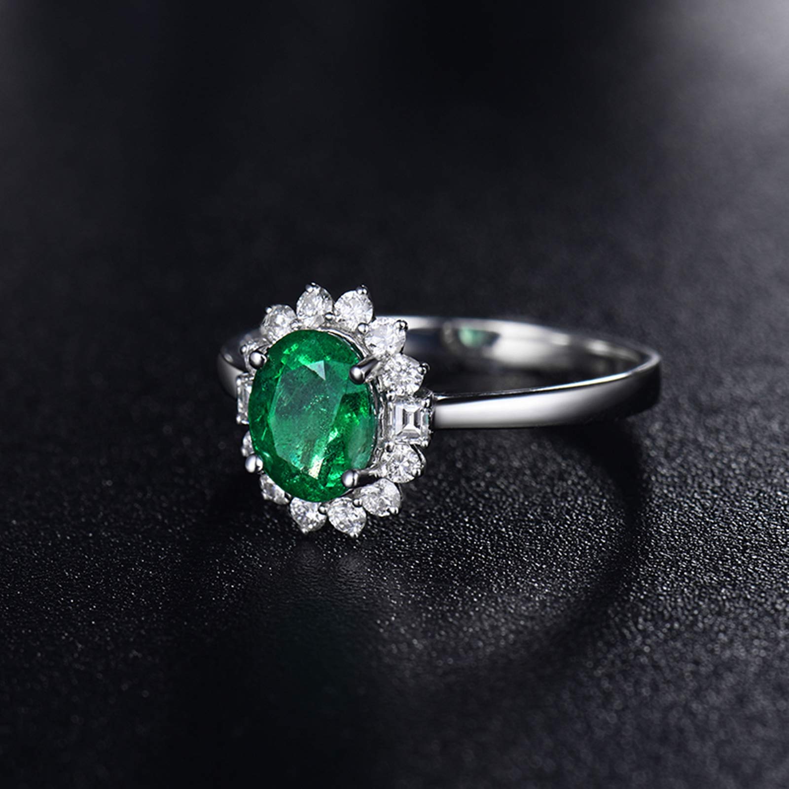 Pierścionek zaręczynowy damski z białego złota 18 K (750), 0,8 ct, szmaragd, ozdobny pierścionek z diamentami, na imprezę, podróż, biżuteria, rozmiar 45 (14,3)-70 (22,3)