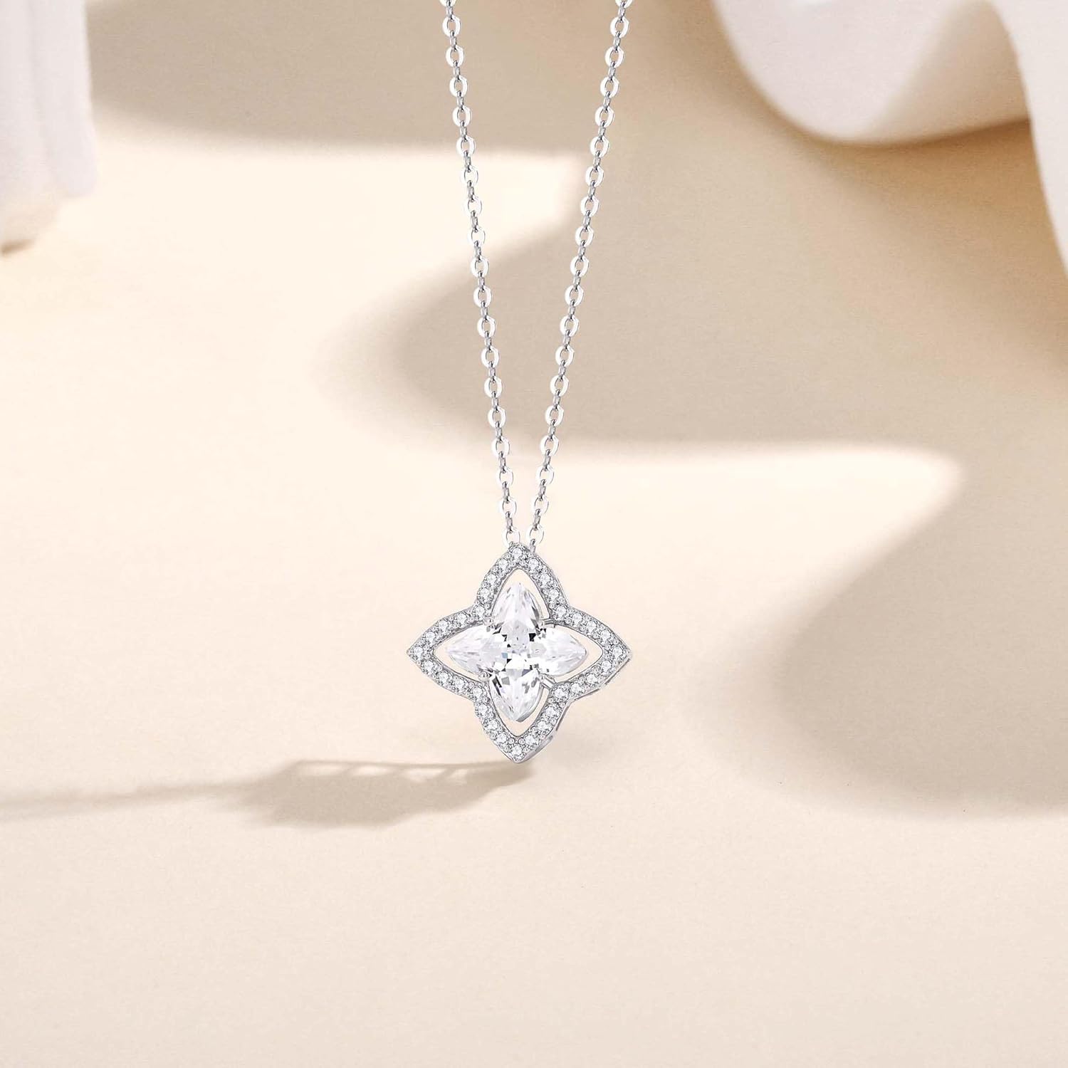 SUNFEEL Four Leaf Clover Necklace for Women, S925 Sterling Silver Cubic Zirconia Pendant Necklace Dainty Charm Adjustable Chain Lucky Necklaces for Women Jewelry Gift - Image 4