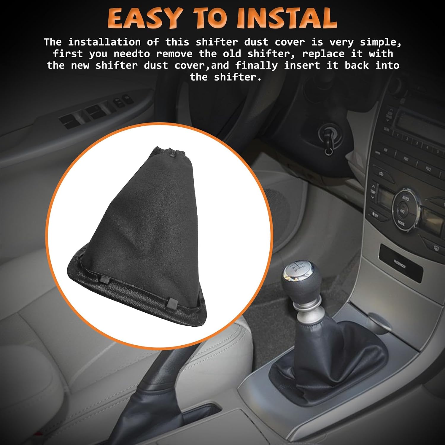 Shift Boot Cover Compatible with Toyota Corolla 2007-2013 Leather Gear Shifter Knob Dust Cover Retainer Stick Shift Sleeve Black