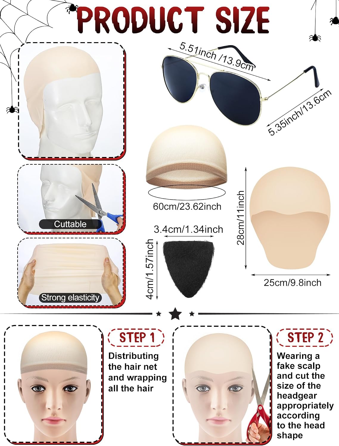 Mepase 24/16/4 PCS Latex Bald Caps Halloween Costumes for Women Men