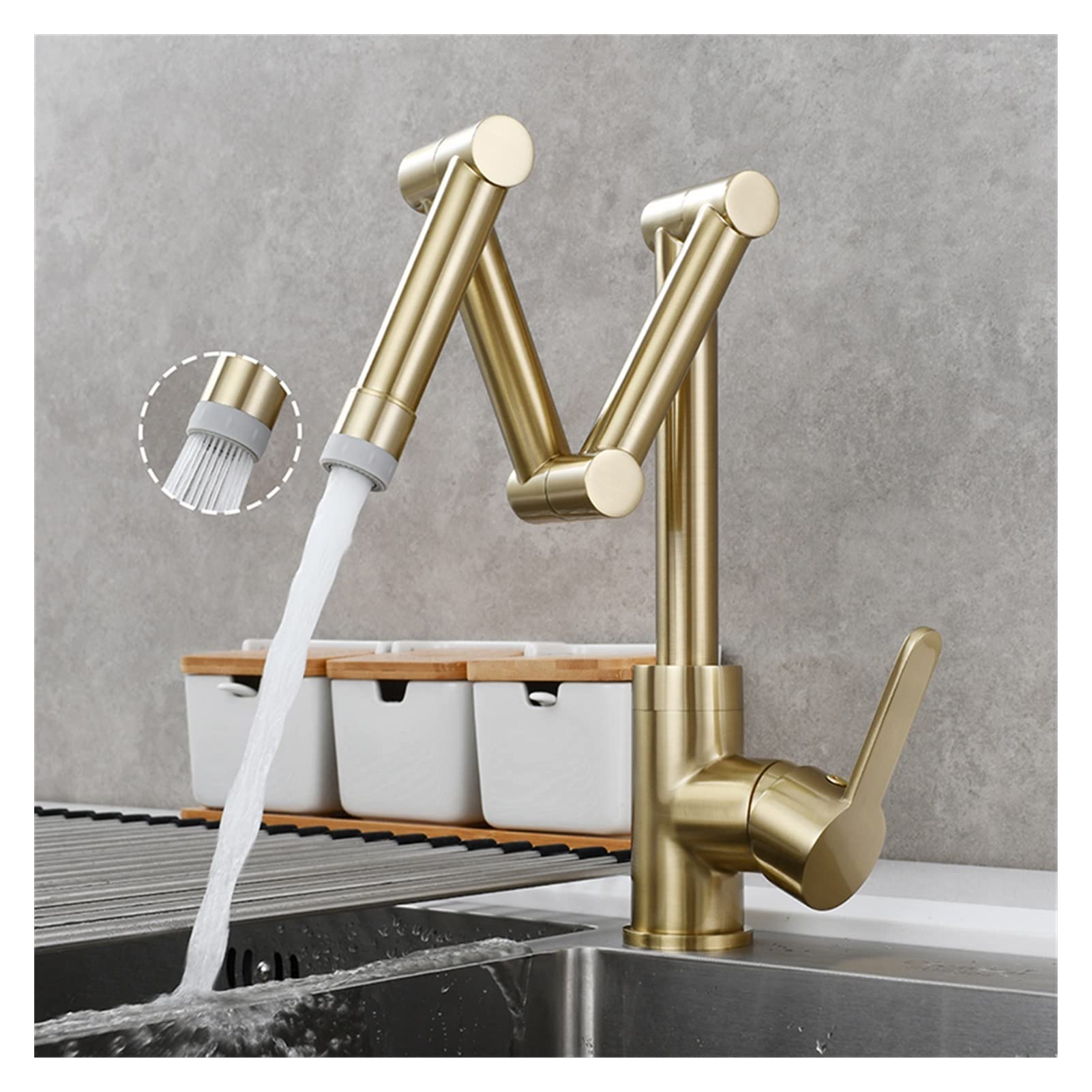 Cudtapi 2 Function Brushed Bathroom Faucet Brass Pot Filler Faucet Deck Mounted Three-Section Extension Folding Kitchen Triple Joint Swing Arm For Hot And Cold(2 Function Brushed)
