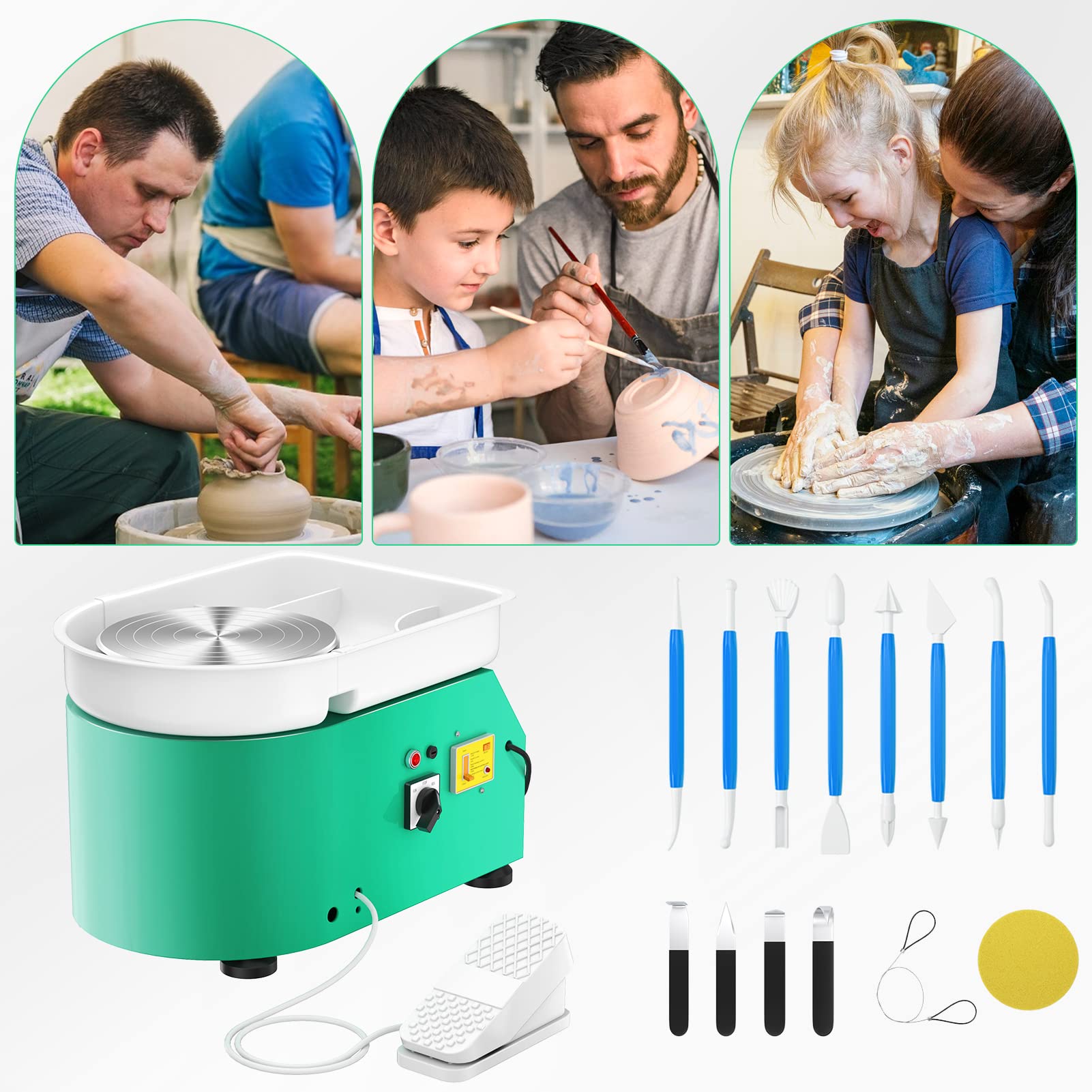 Tour De Potier 350W Pour Adultes & Débutants - Avec Pédale, Bassin Amovible & Kit Outils - Vitesse 0-300 Tr/min, Rotation Bidirectionnelle - 2