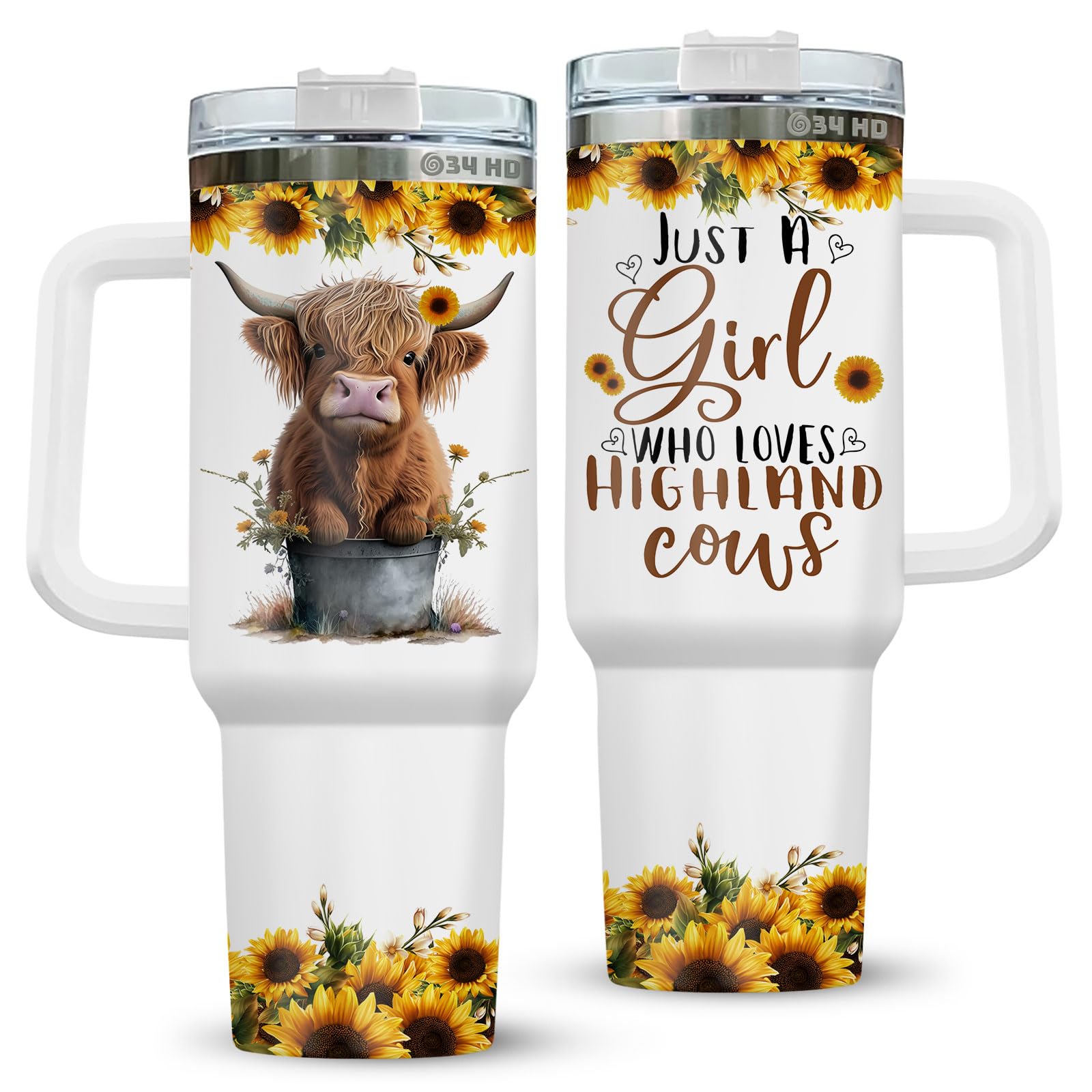 34HDCute Baby Highland Cow Tumbler with Handle and Straw, 40oz Vacuum Insulated Heifer Coffee Mug, Highland Cow Gifts for Girls, Women on Birhday, Mothers Day, Christmas