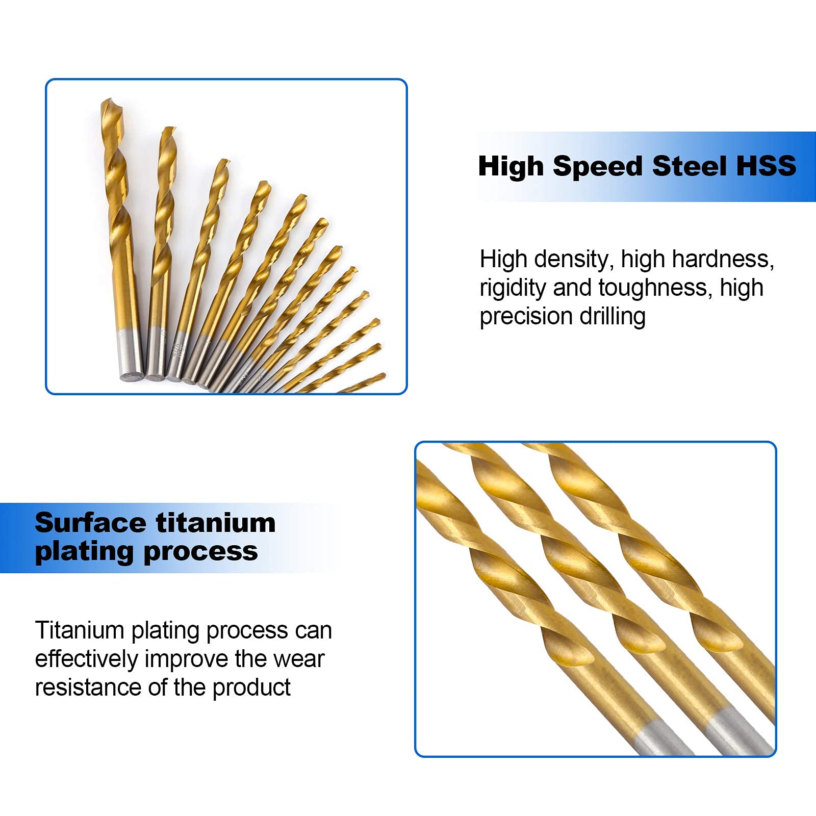 Juego de brocas de 99 piezas, juego de brocas de acero de alta velocidad con revestimiento de titanio de 1,5 mm-10 mm, juego de brocas de metal con caja de herramientas para destornillador inalámbrico