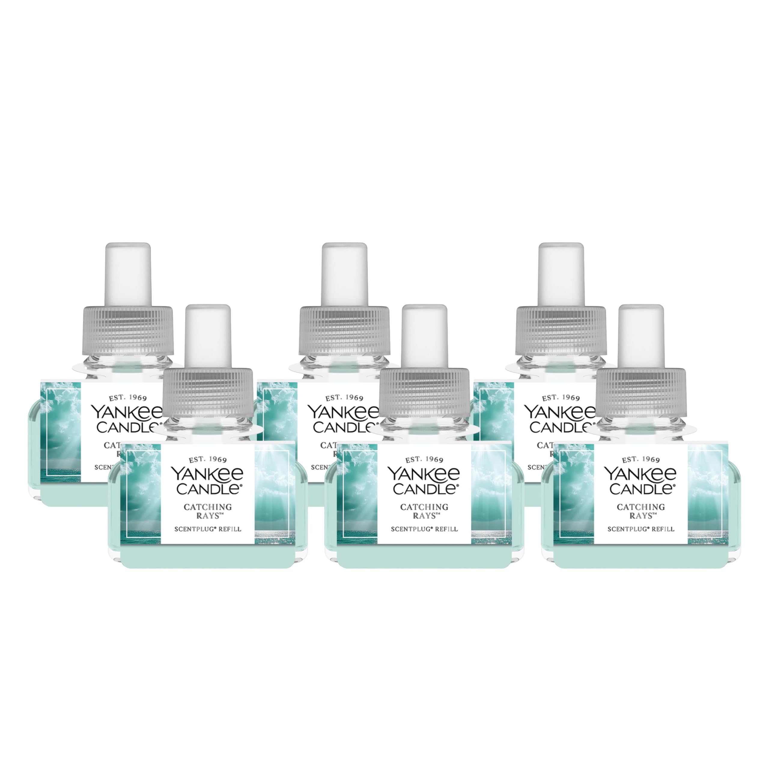 Yankee Candle ScentPlug Refill for Plug in Air Fresheners, Scented Oil Refills, Long Lasting Home Fragrance, Catching Rays (Pack of 6)
