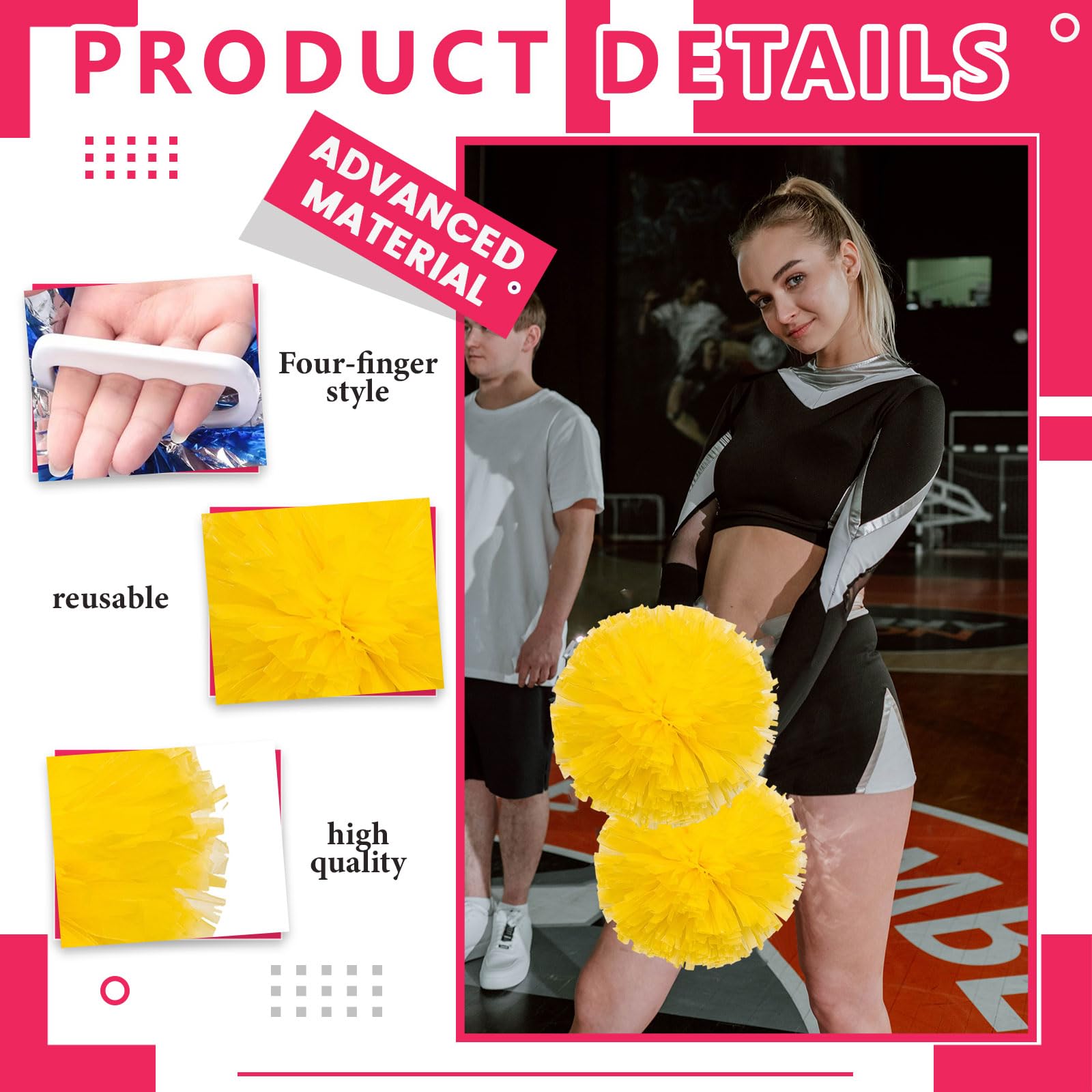 Team Spirit Cheer Pom Poms 24-Pack Cheerleading Pom Poms - Yellow ...