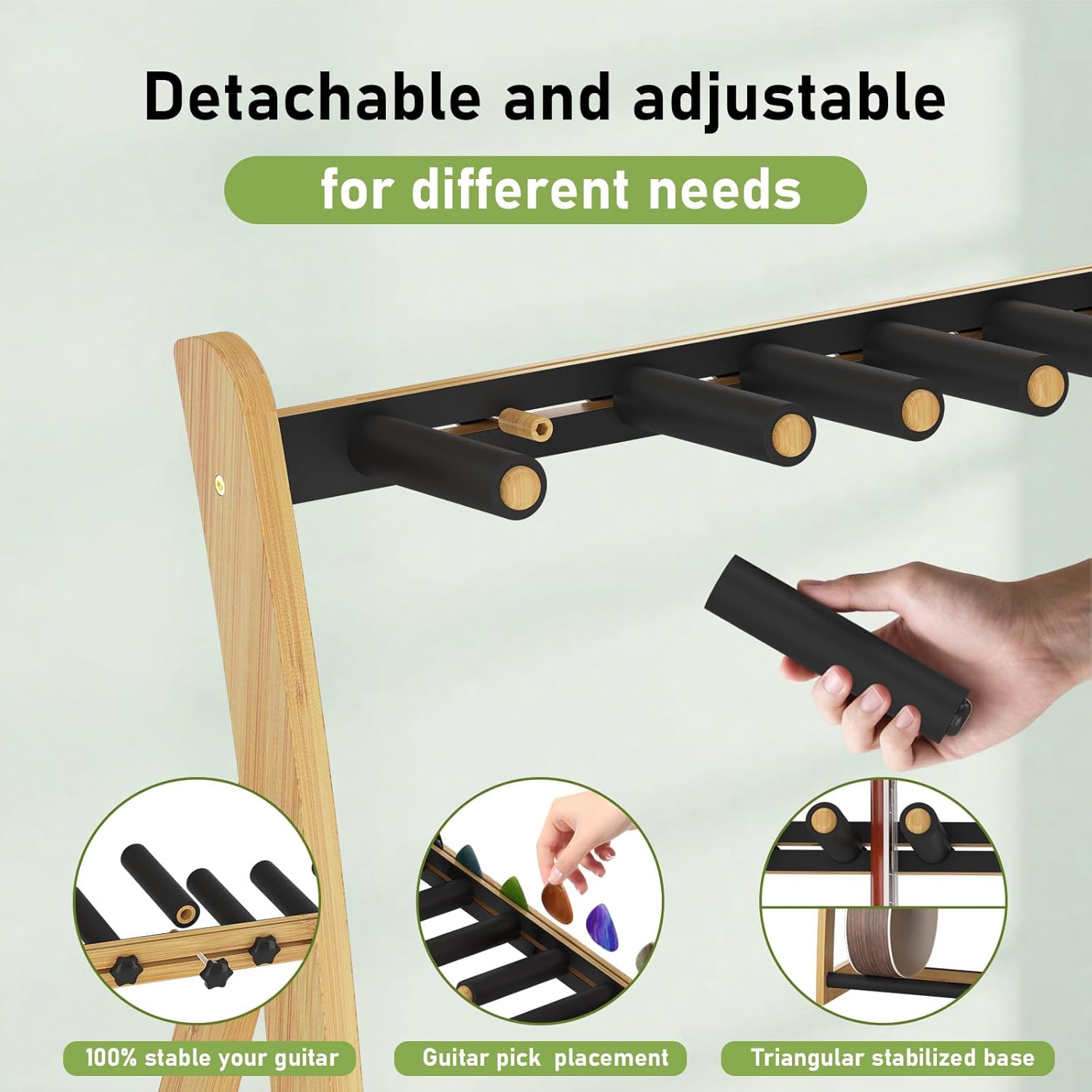 Multi Guitar Stand Heavy Duty - Wood Floor Stand for Electric Guitar and Bass, Adjustable Non-Slip Guitar Rack, Holds Multiple Guitars & Basses (Electric Guitar Stand, Bass Stand, Wood Guitar Stand)