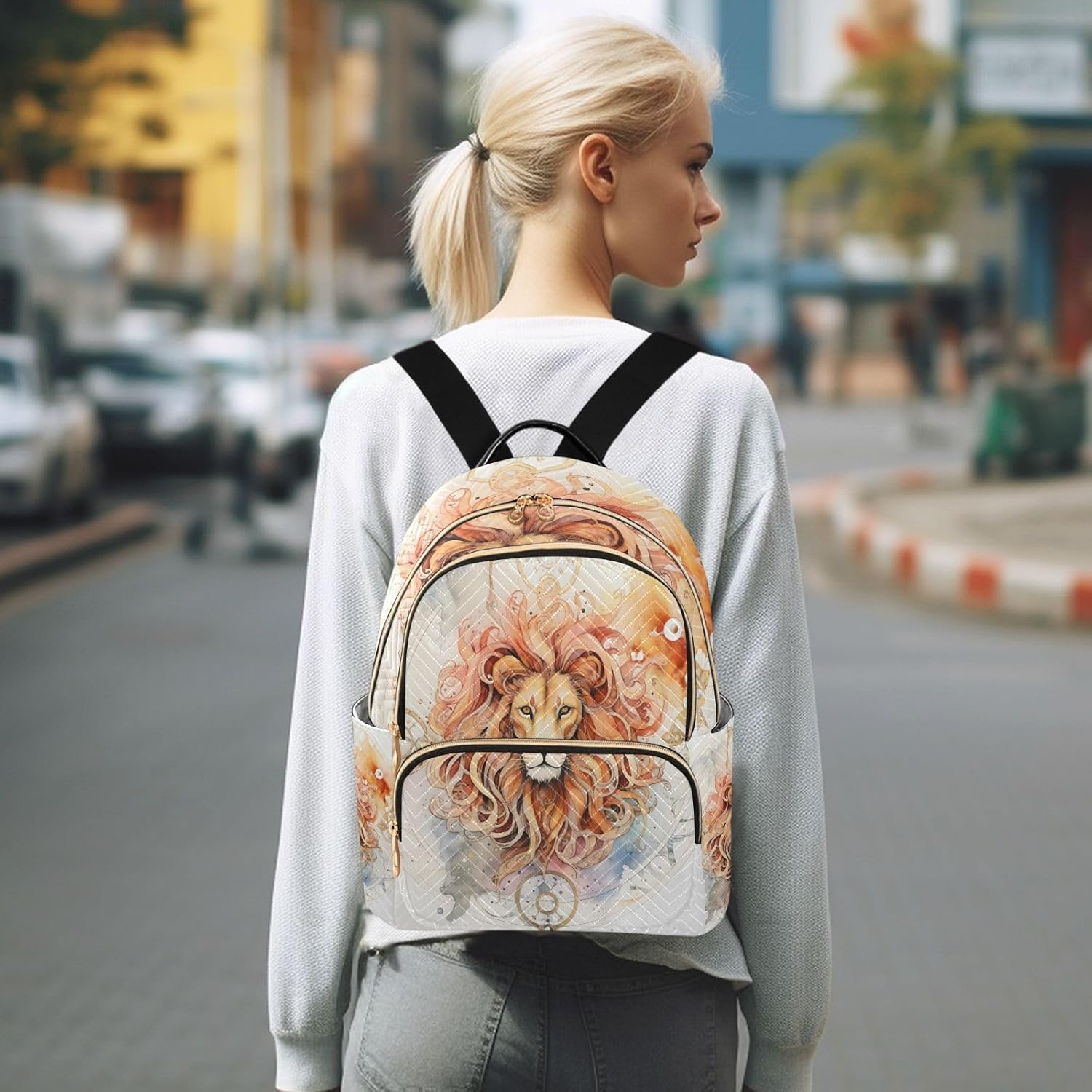 ALAZA Lion Mini Backpack Purse for Women Travel Bag Lightweight Shoulder Bag Fashion Daypack