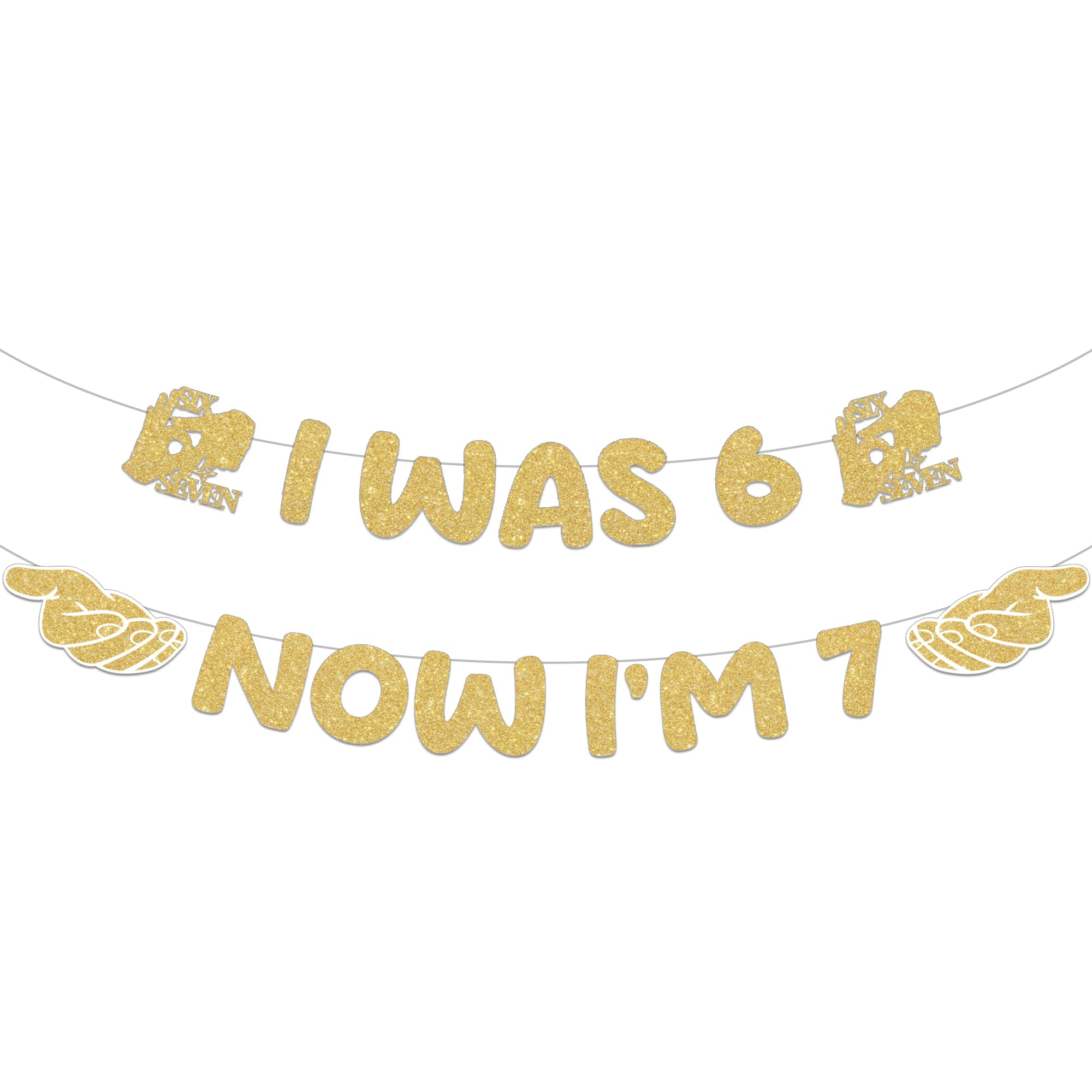 67 Birthday Decorations Boy Banner - 2 Pcs Gold Pre-Strung Ready to Hang I was 6 Now I'm 7 Banners for 6 7 Birthday Sweet Theme Party Decoration Funny Six Seven Party Supplies