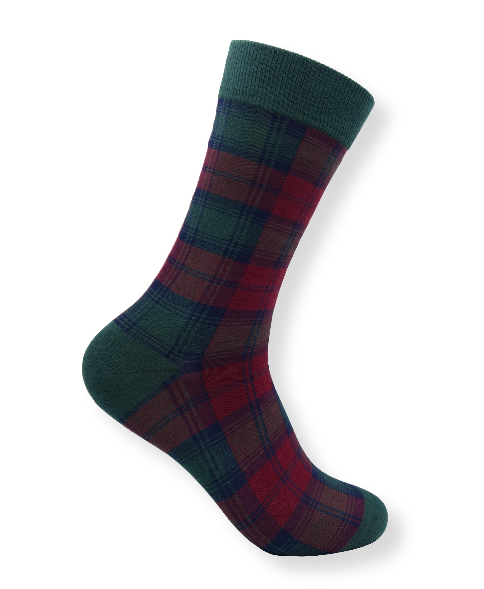 Tartan Studio Lindsay Red & Green Tartan Socks Combed Cotton Socks for Him | Classic Clan Plaid Design | UK6-9