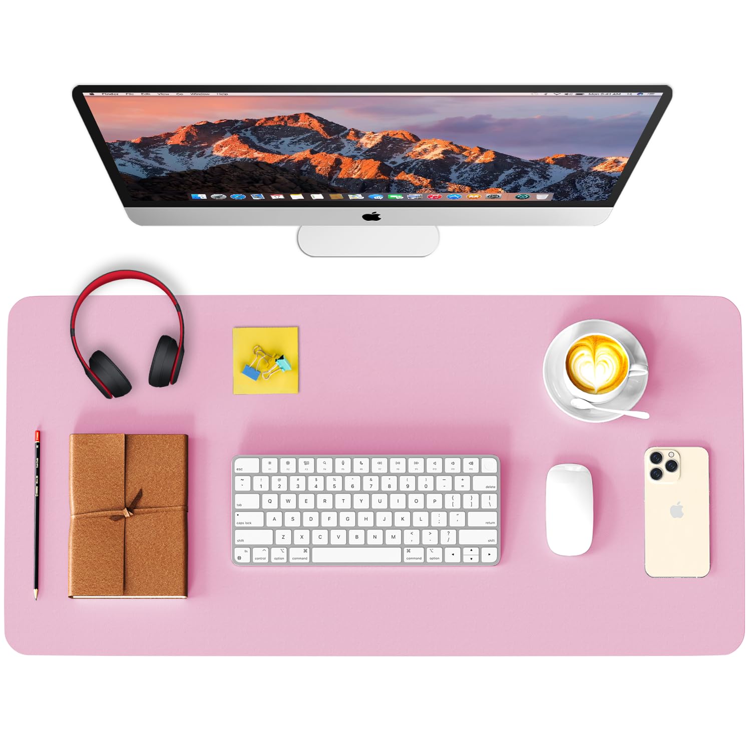 WAYBER Leather Desk Pad Protector, Waterproof Mouse Pad, PU Desk Mat, Office Desk Cover, Desk Writing Mat for Office/Home/Work/Cubicle (Pink)