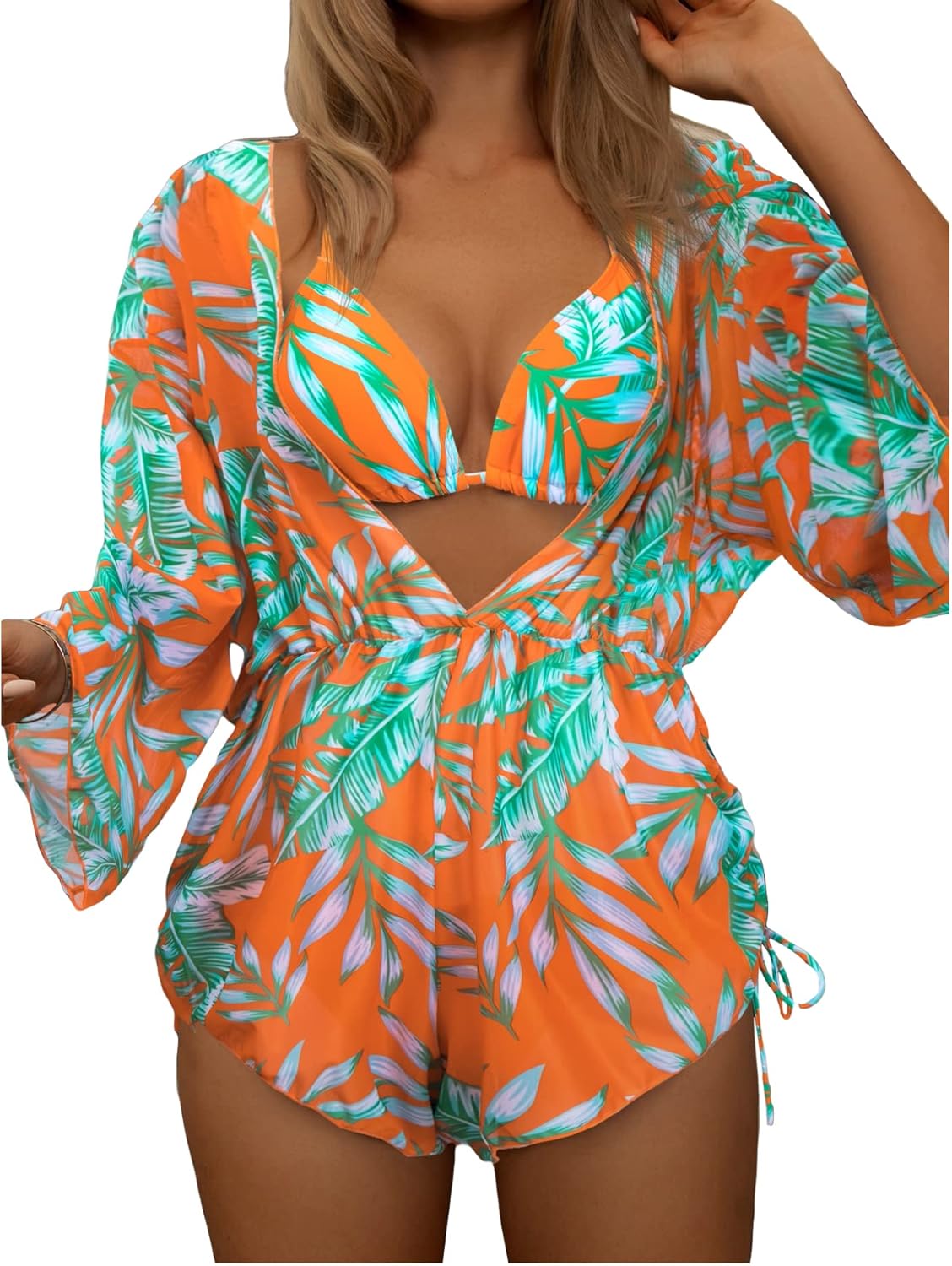 MakeMeChic Women's Printed Bikini Set - Halter Triangle Top & Tie Side Thong Bottom
