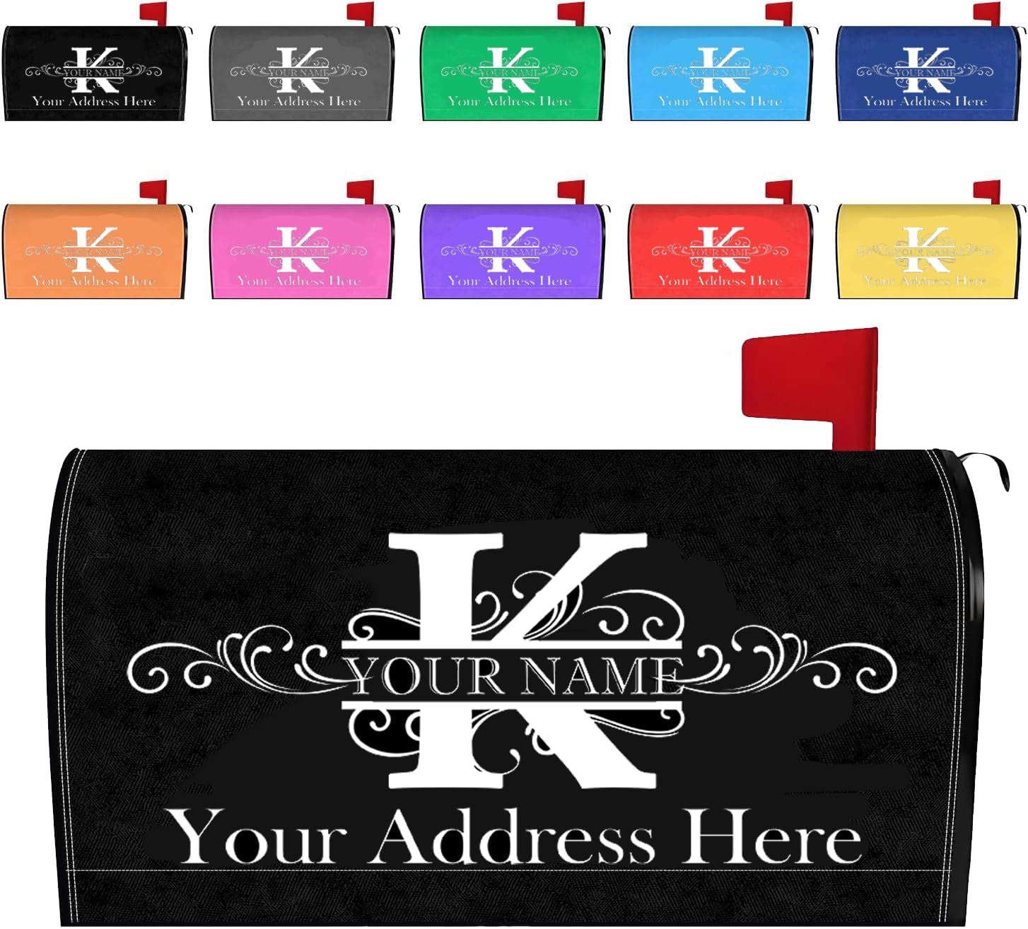 Custom Monogrammed Name and Address Mailbox Covers, Personalized Numbers Street Address Post Letter Box Cover, Customized Wraps Post Letter Box Cover for Garden Yard, Standard Oversized Mailbox Decor