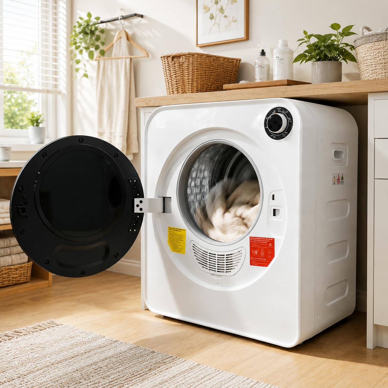 Secadora de Evacuación 4 kg con 4 Programas, Carga Frontal Secadora de Ropa 830 W, Montable en la Pared Secadora de Ropa con Tambor Inox, para Piso, Casa, Mobil Home, 59,5x49,5x41,5 cm, Blanco