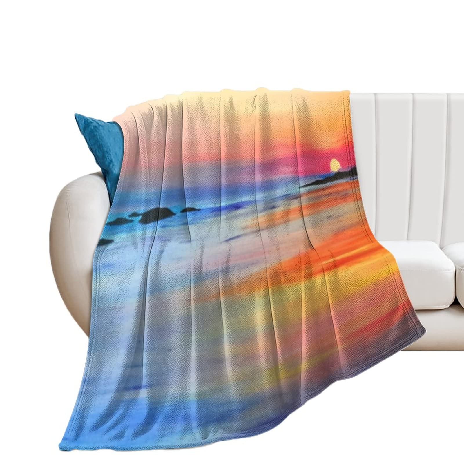 Plaid polaire haut de gamme effet peinture de plage douceur flanelle