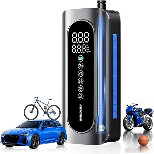 AUTOONE Compresor de aire portátil para inflador de neumáticos, bomba de aire de 150 PSI para neumáticos de automóvil con medidor de presión de
