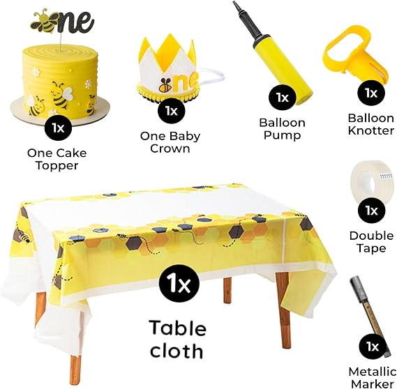 BIMASO IT'S FUN TO BEE ONE First Birthday Decorations 300+pcs Decor & Table Set - One Year Old Birthday Decorations
