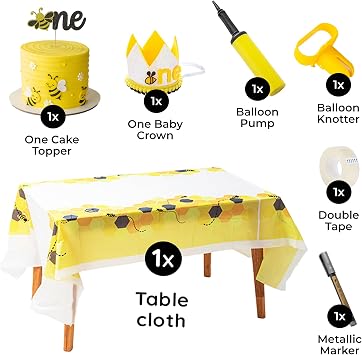 BIMASO IT'S FUN TO BEE ONE First Birthday Decorations 300+pcs Decor & Table Set - One Year Old Birthday Decorations