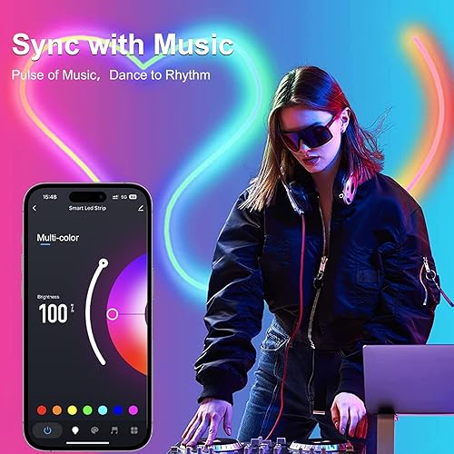 Miniatura 5 de Mioloe Cuerda de luz de neón 164 pies RGB con aplicación inteligente de sincronización de música diseño de bricolaje 16 millones de colores funciona