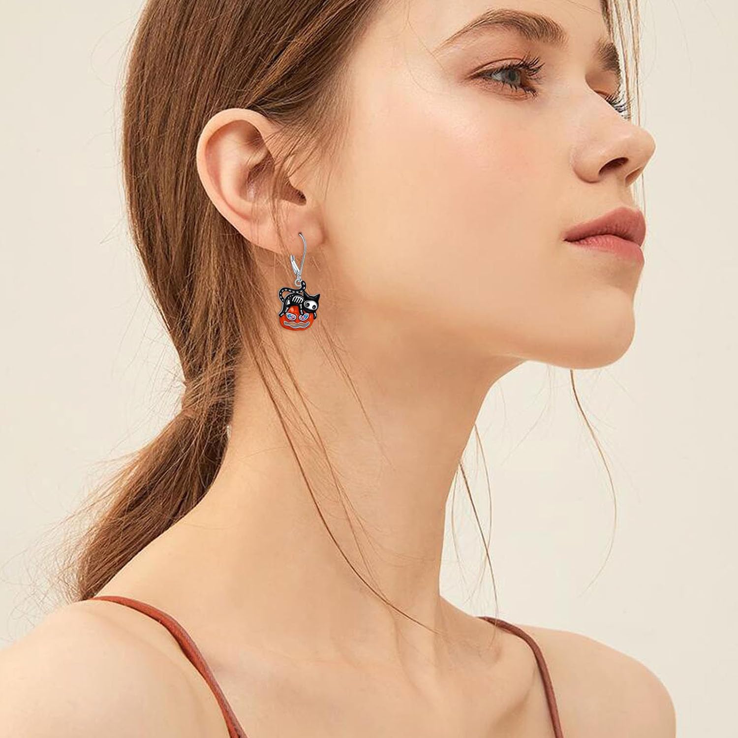 Halloween Pumpkin Earrings for Women Zircon Pumpkin Dangle Earrings Cat Pumpkin Earrings Smiling Face Pumpkin Drop Earrings Funny Holiday Halloween Jewelry - Image 2